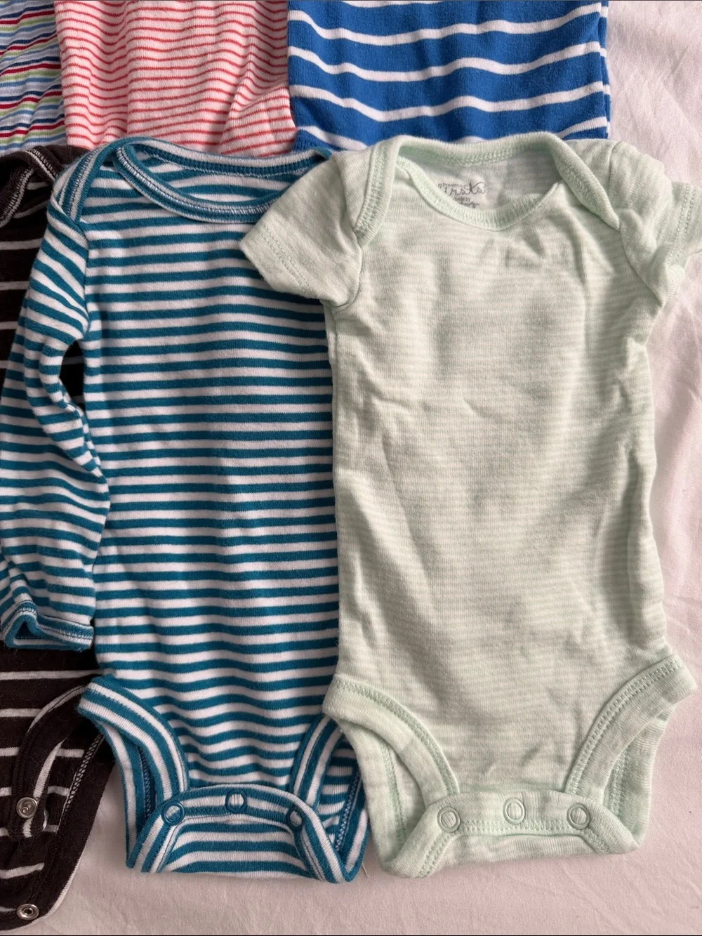 Carter's Teal, Blue, Pink & Brown Striped Baby Bodysuit Set